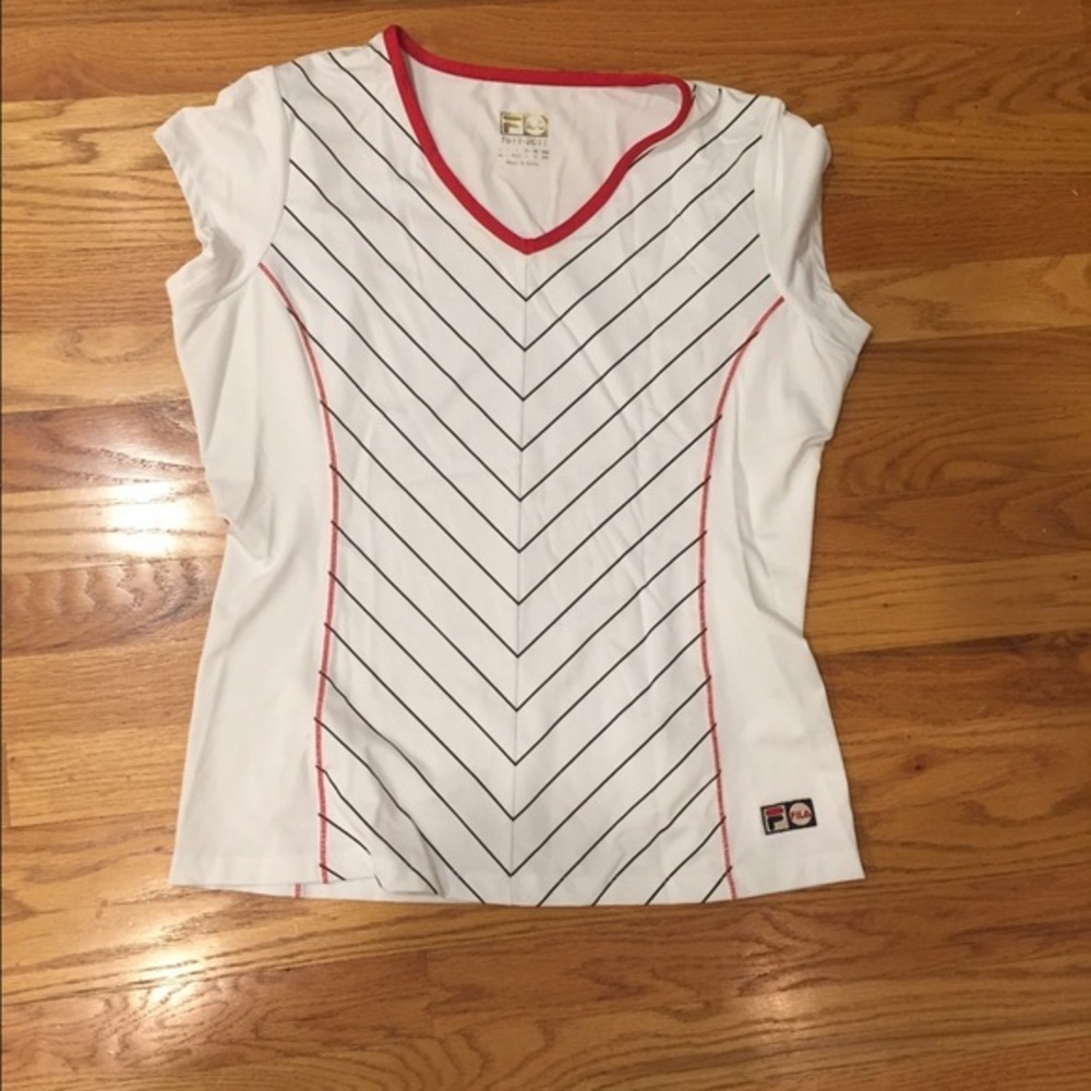 FILA  Tennis Top Cap  Sleeve White, Red& Blue Stripe  L  NWT